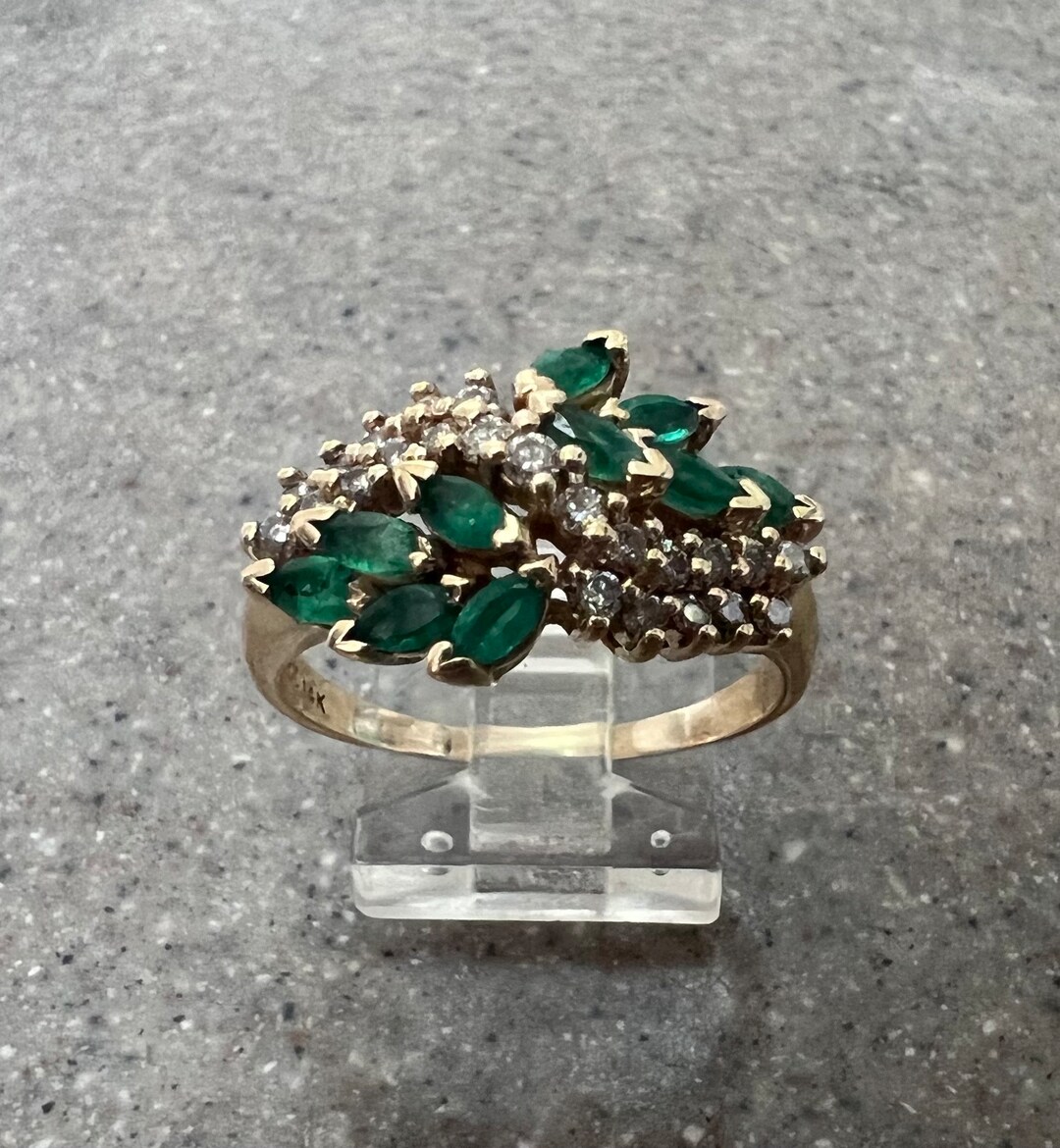 Vintage Effy 14K Yellow Gold Emerald Diamond Ring Size 9.75 - Etsy