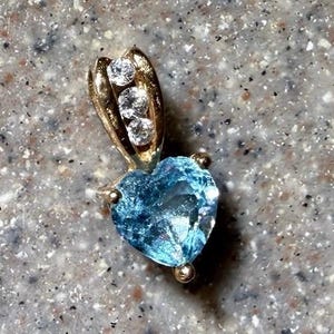 Vintage 10K Yellow Gold Blue Topaz & CZ Heart Pendant - Etsy