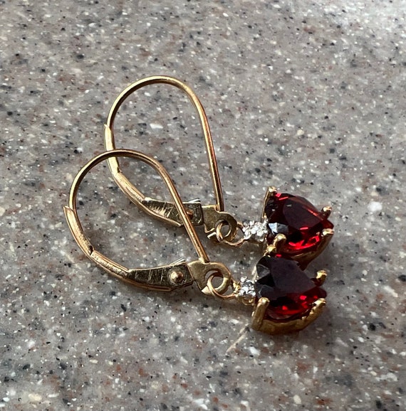 Vintage 10K Yellow Gold Garnet & Diamond Drop Dan… - image 8