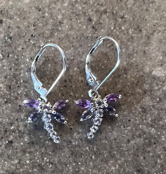 Purple Dragonfly Dangle Earrings made with Crystals Purple Dragonfly Dangle Earrings made with Crystals