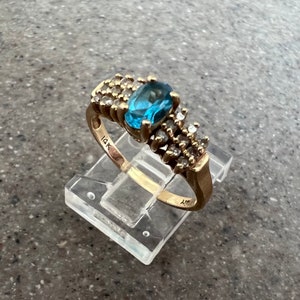 BH Effy Vintage 14K Yellow Gold Genuine Blue Topaz & Diamond Cocktail Ring Size 6.25