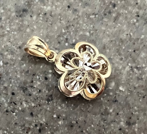 Vintage 10K Yellow Gold & White Gold Flower Penda… - image 5