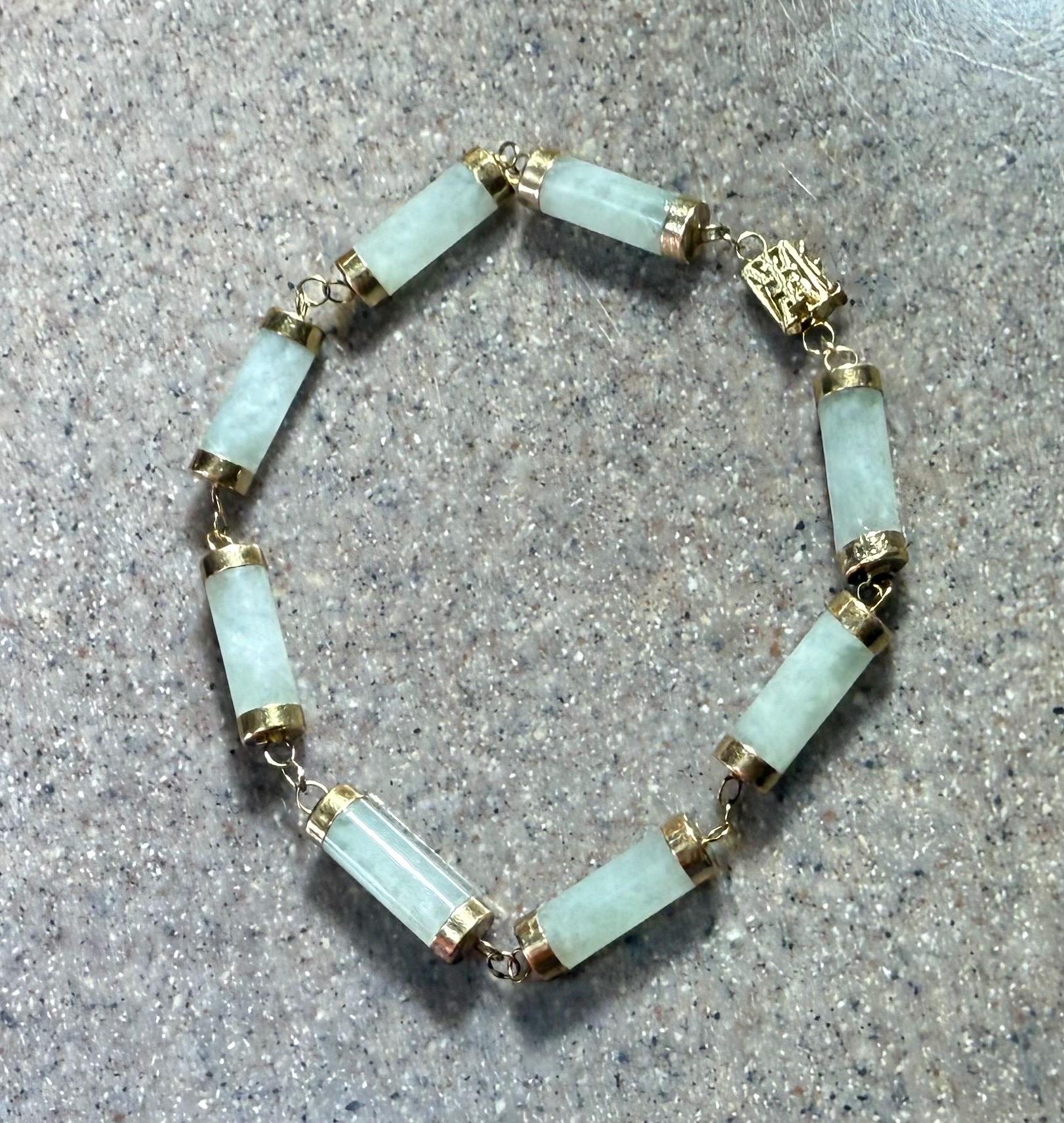 Vintage 10K Yellow Gold Green Jade Link Bracelet - Etsy