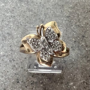 Vintage 10K Yellow Gold Diamond Butterfly Cocktail Ring