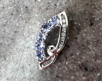 Vintage 10K White Gold Purple Tanzanite & Diamond Pendant