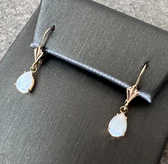 Vintage 10K Yellow Gold Opal Drop Dangle Earrings - image 6