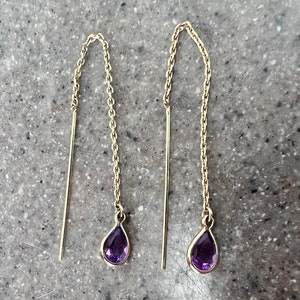 Vintage 14K Yellow Gold Amethyst Dangle Threader Earrings