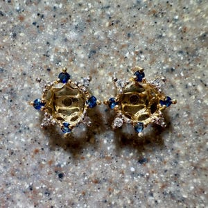 Vintage 14K Yellow Gold Blue Sapphire & Diamond Earring Jackets