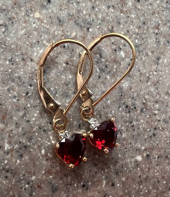 Vintage 10K Yellow Gold Garnet & Diamond Drop Dan… - image 4