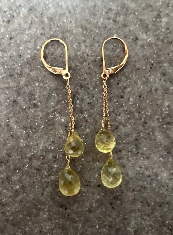 Vintage 14K Yellow Gold Quartz Dangle Earrings