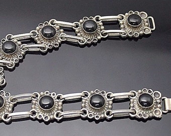 Vintage Sterling Silver 925 Black Onyx Link Panel Bracelet