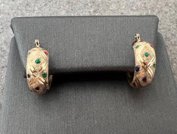 Vintage 14K Yellow Gold Hoop Earrings with Ruby S… - image 4