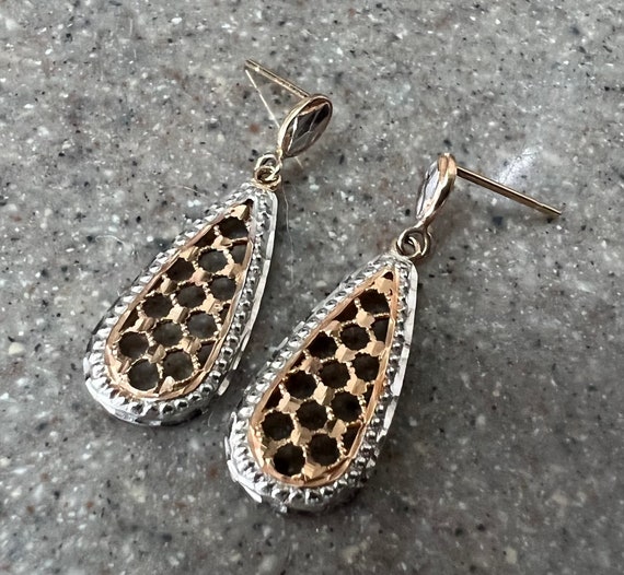 Vintage 10K Yellow Gold Filigree Drop Dangle Earr… - image 8