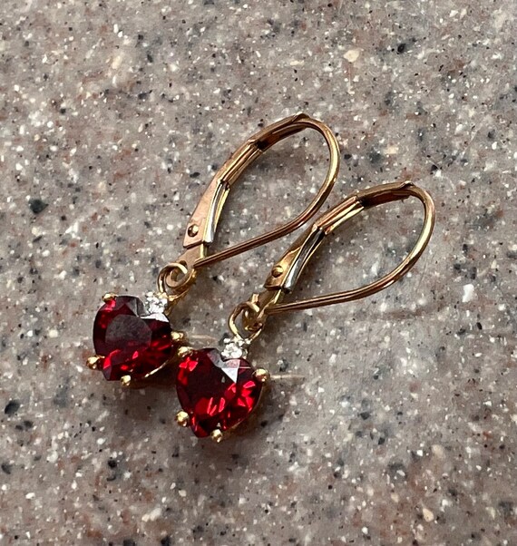 Vintage 10K Yellow Gold Garnet & Diamond Drop Dan… - image 3