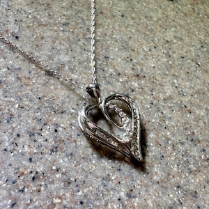 Vintage 10K White Gold Diamond Heart Pendant Necklace