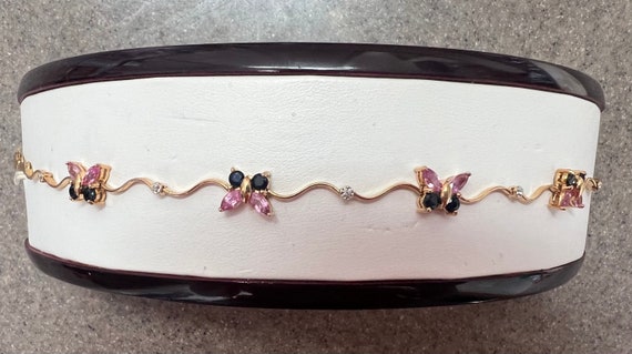 Vintage 14K Yellow Gold Blue And Pink Topaz & Dia… - image 10