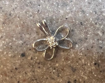 Vintage 10K White Gold Diamond Butterfly Pendant