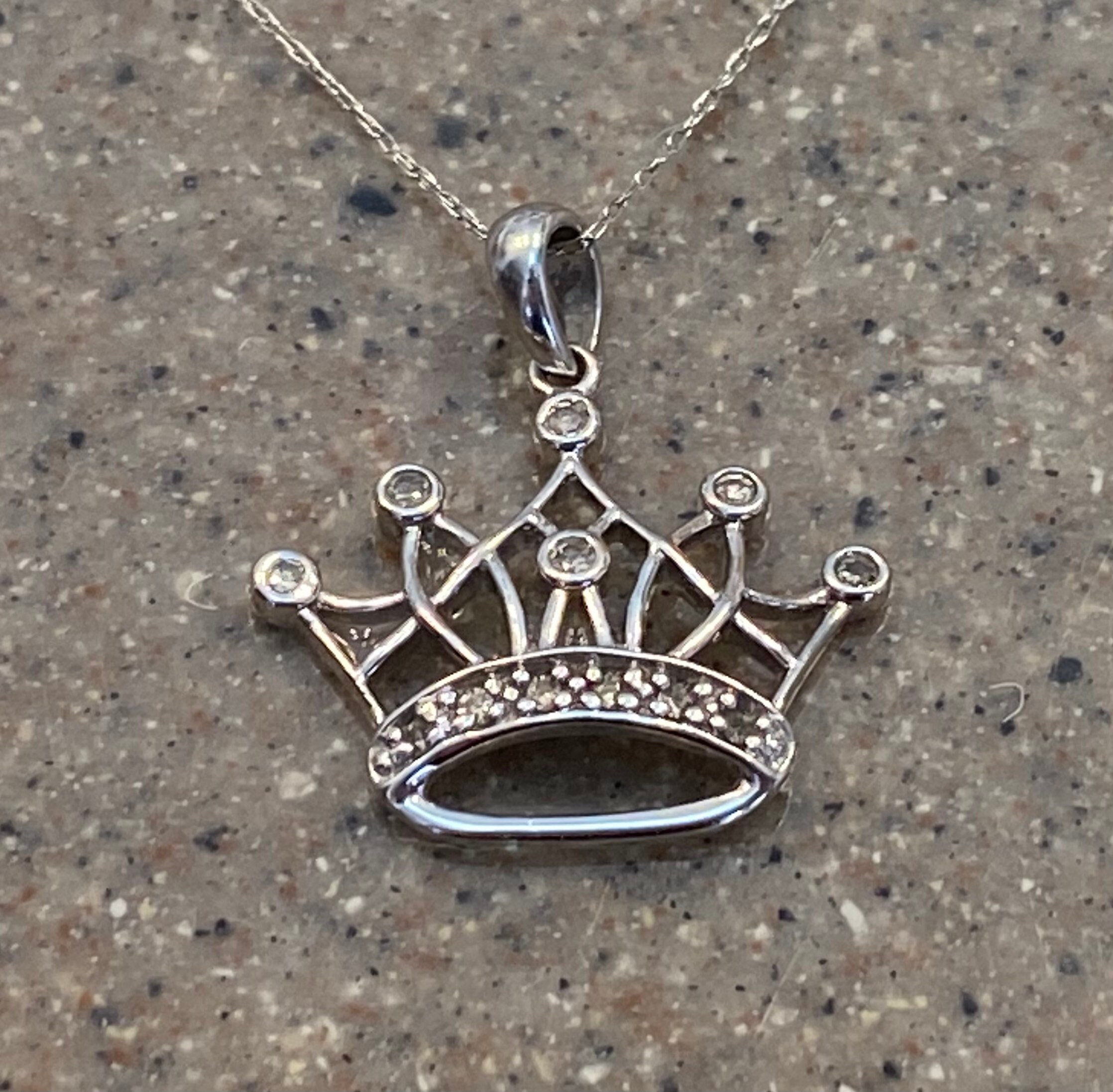 Vintage 14K White Gold Diamond Crown Tiara Pendant Necklace Etsy