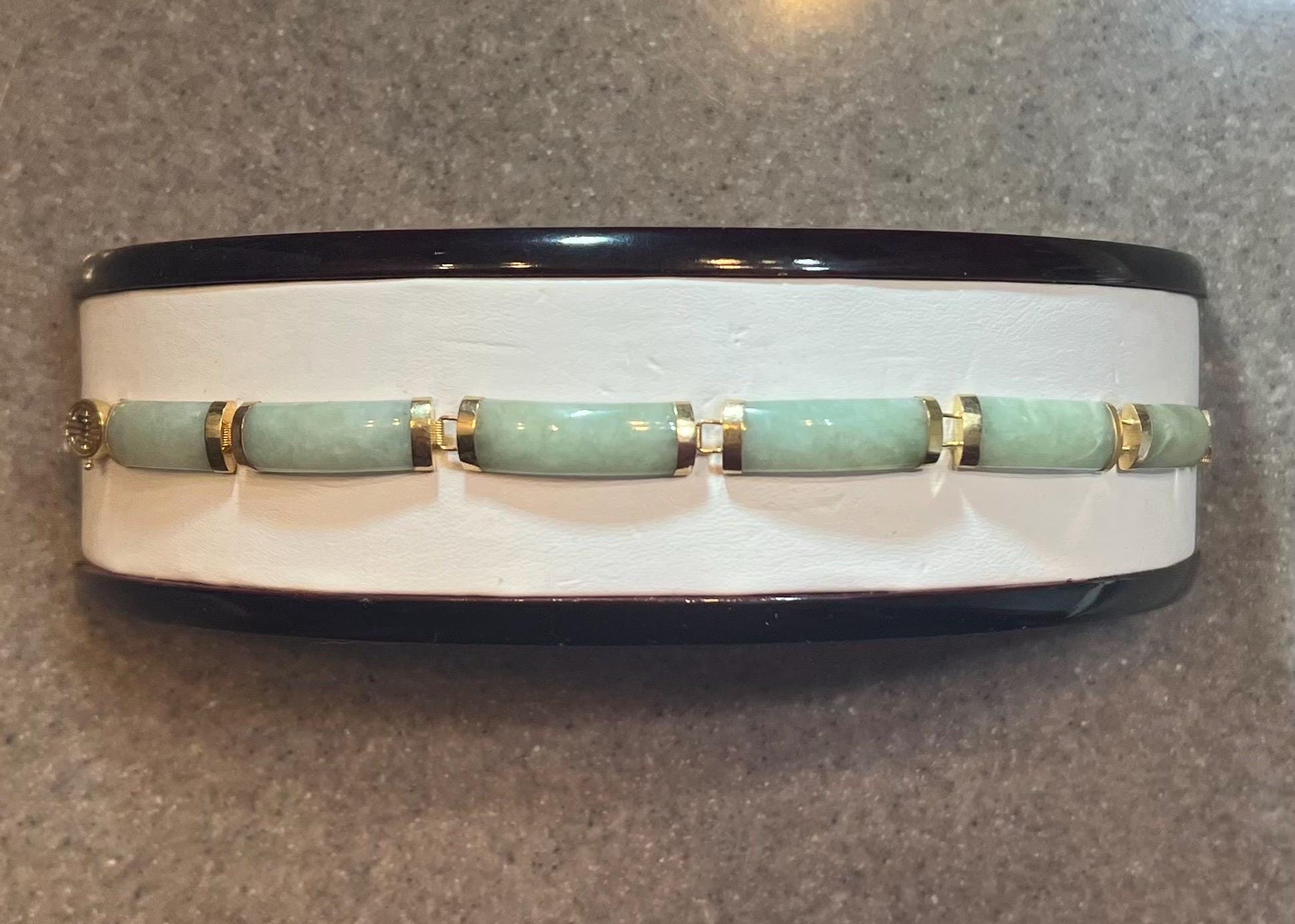 Vintage 14K Yellow Gold Green Jade Link Bracelet