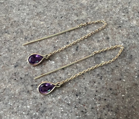 Vintage 14K Yellow Gold Amethyst Dangle Threader … - image 8