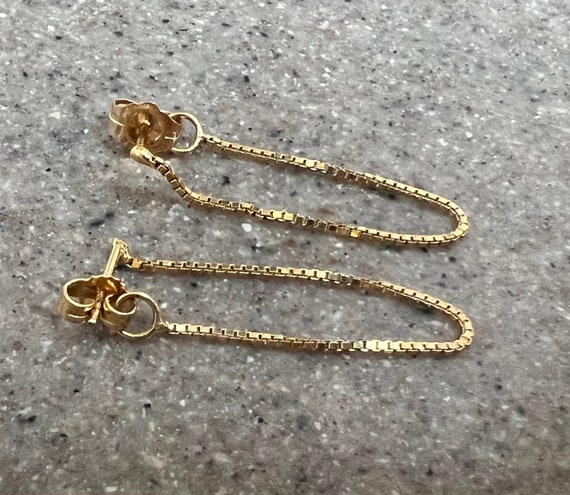Vintage 14K Yellow Gold Chain Hoop Earrings - image 8