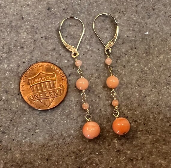 Vintage 14K Yellow Gold Coral Dangle Earrings - image 6