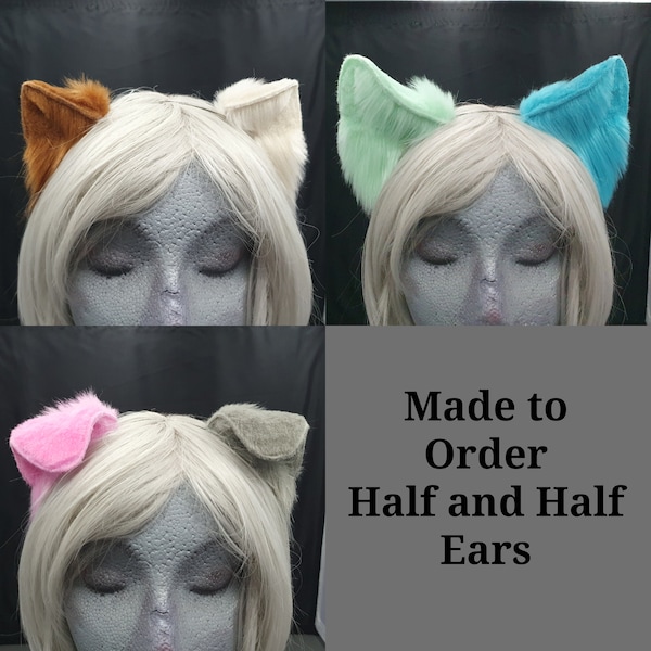 Made to Order - Half and Half, One Solid Colour Per Side Animal Ear headband, No Airbrushing/Extras, Not a Custom