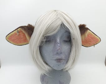 Diadema de orejas de piel sintética de vaca marrón chocolate y rubia: Furry/Kemonomimi/Otherkin/Therian/Cosplay
