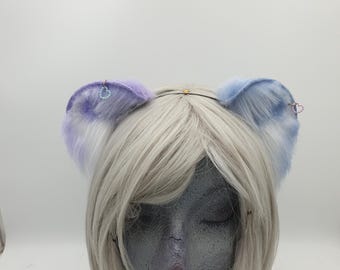 Halb Flieder, Halb Blau und Weiß Bär Kunstpelz Ohr Stirnband: Furry/Kemonomimi/Otherkin/Therian/Cosplay