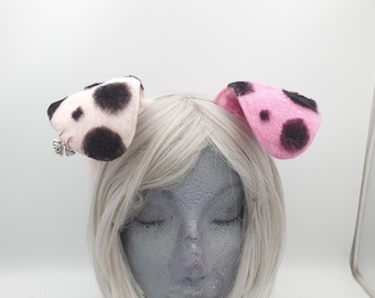 Half babyroze, half felroze gevlekte slappe puppyhoofdband van imitatiebont: harig/kemonomimi/otherkin/therian/cosplay