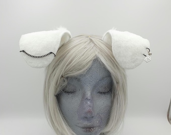 Weißer Floppy Welpe Kunstpelz Ohren-Stirnband: Furry/Kemonomimi/Otherkin/Therian/Cosplay