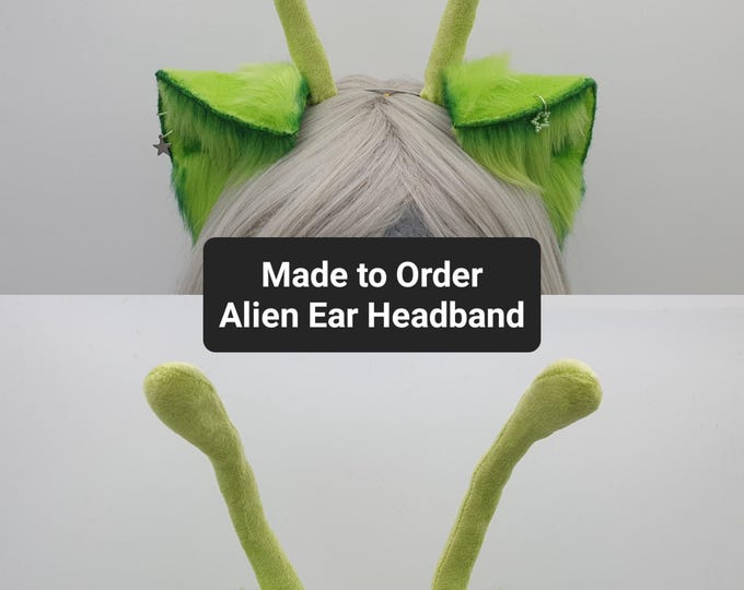 Made to Order - Choose Your Shape, Lime Green Alien Faux Fur Ears with Antenna, Multiple Shape Choices Available