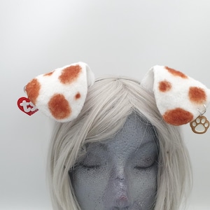White Spotted Floppy Puppy Ear Headband