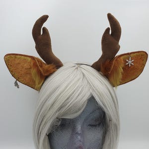 Fox Brown and Gold Fawn/Deer Faux Fur Ear Headband: Furry/Kemonomimi/Otherkin/Therian/Cosplay Headband With Antlers