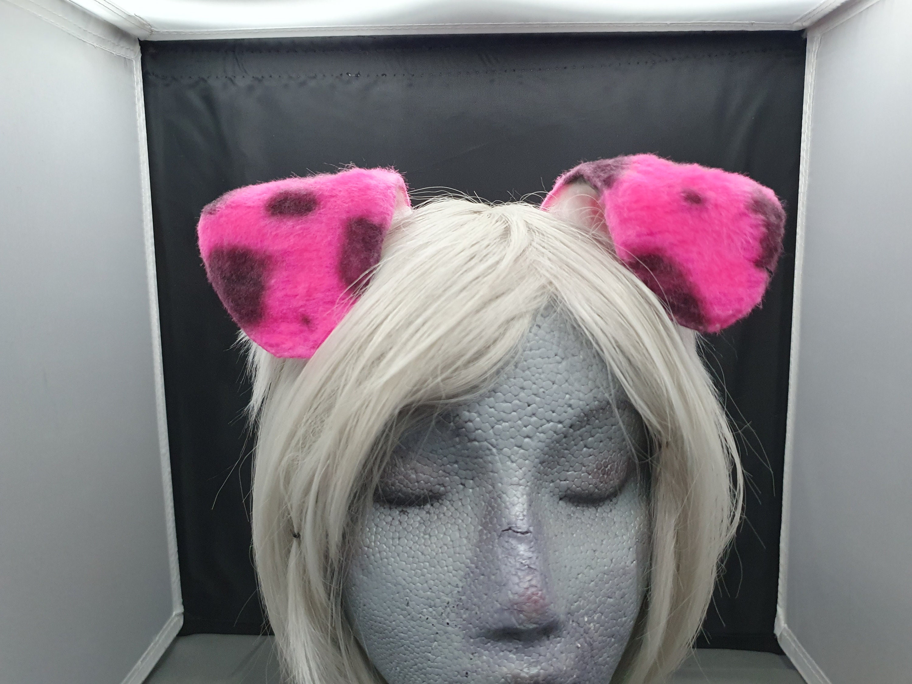 Hot Pink Spotted Floppy Puppy Ear Headband