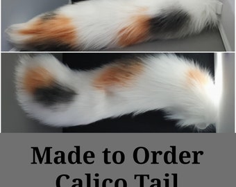 Made to Order Faux Fur Calico Tail - Tail Shape Examples in Pictures: Furry/Kemonomimi/Otherkin/Therian/Cosplay