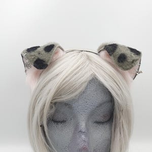 Grey and Baby Pink Spotted Puppy Ear Headband