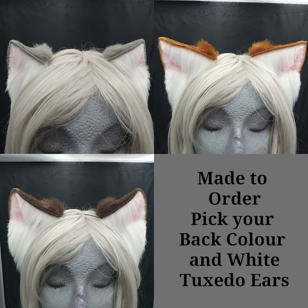 Made to Order - Choose Your Backing Colour Tuxedo Style Ears, Please Read Description | Personalisation Box for Headband Colour Black/Silver