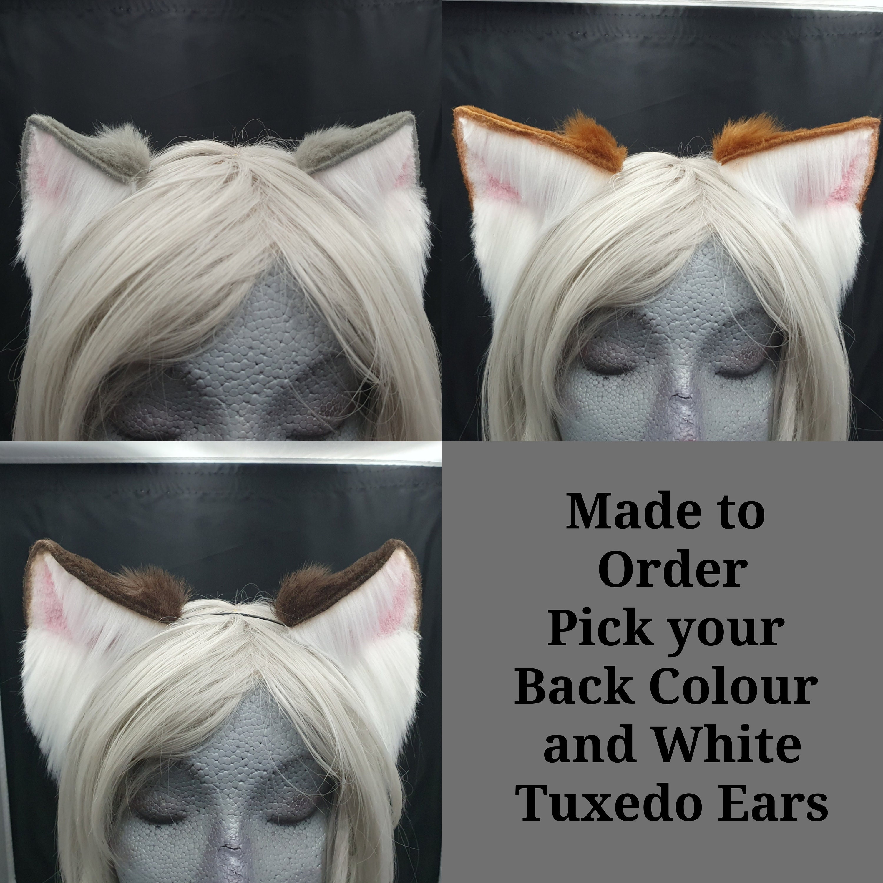Made to Order - Choose Your Backing Colour Tuxedo Style Ears, Please Read Description | Personalisation Box for Headband Colour Black/Silver