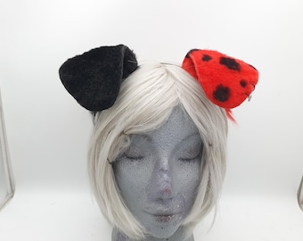 Halb Schwarz, Halb Rot gefleckter Floppy Welpe Kunstpelz Ohr Stirnband: Furry/Kemonomimi/Otherkin/Therian/Cosplay