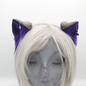Grijze en violette hoofdband met kleine kittenoortjes