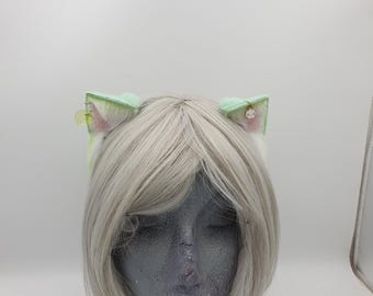 Mint en witte kleine kitten hoofdband van imitatiebont: harig/kemonomimi/Otherkin/Therian/Cosplay