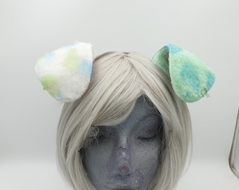 Halb Weiß, Halb Mint getupfter Floppy Welpe Kunstpelz Ohr Stirnband: Furry/Kemonomimi/Otherkin/Therian/Cosplay