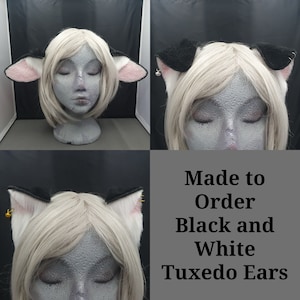 Made to Order - Black and White Tuxedo Ears | Personalisation Box for Headband Colour Black/Silver