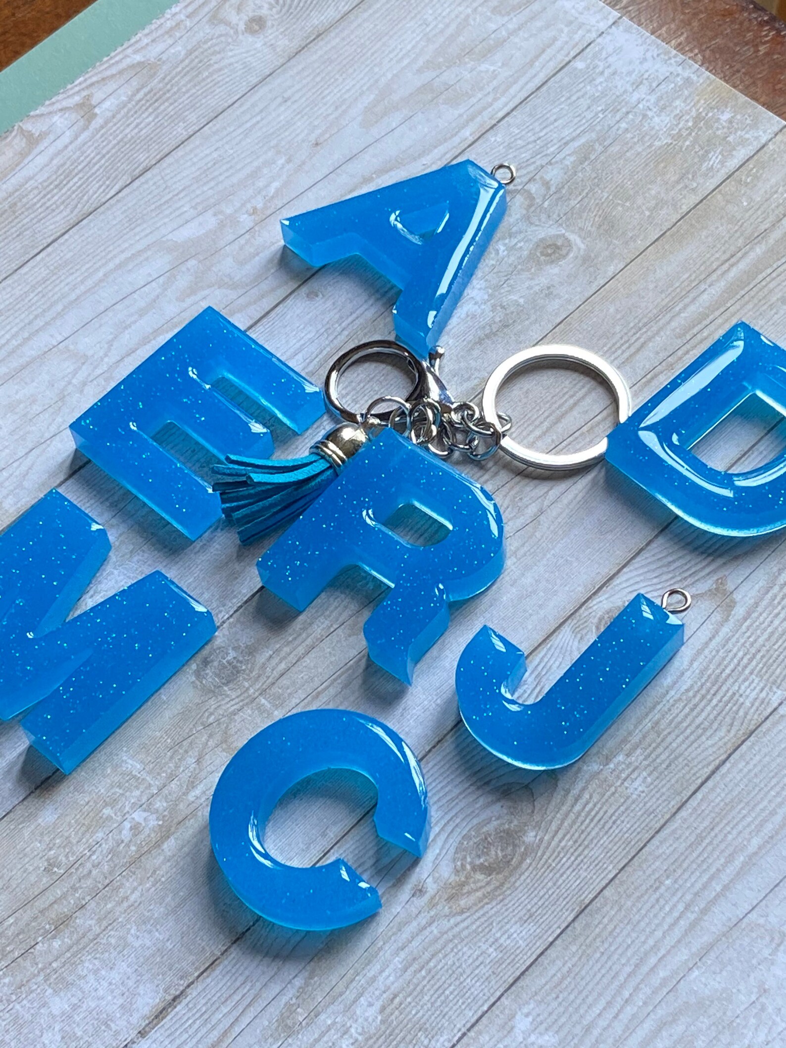 GID Neon Blue Keychain Alphabet Keychain Stocking Stuffer Etsy