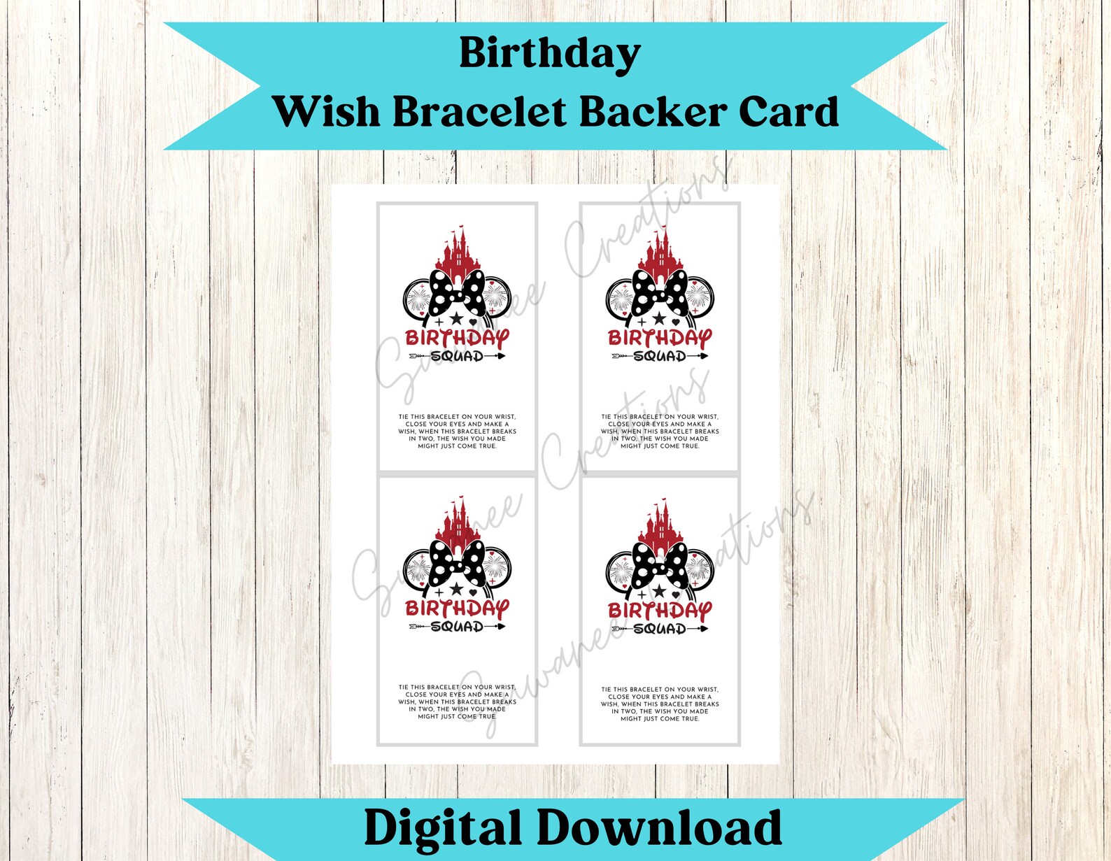 Cupcake Birthday Squad Bracelet Wish Card Printable Wish - Etsy