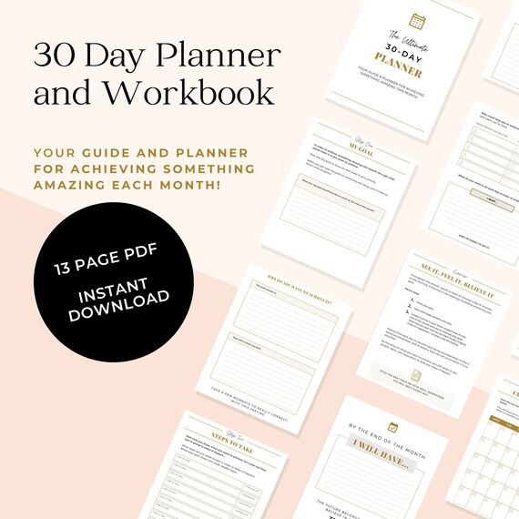 30 Day Printable Planner and Workbook Monthly To-do List - Etsy