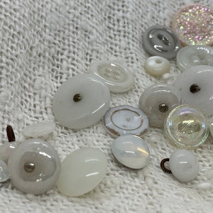 18 Assort. Sm. and Med. Clambroth Buttons, Opalescent, Aurora Luster, Pin Shanks, Whistle Button