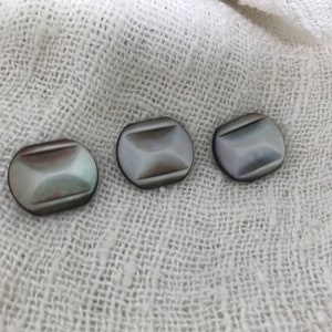 3 Antique Abalone Pearl Buttons, 1800s Carved , Box Shank