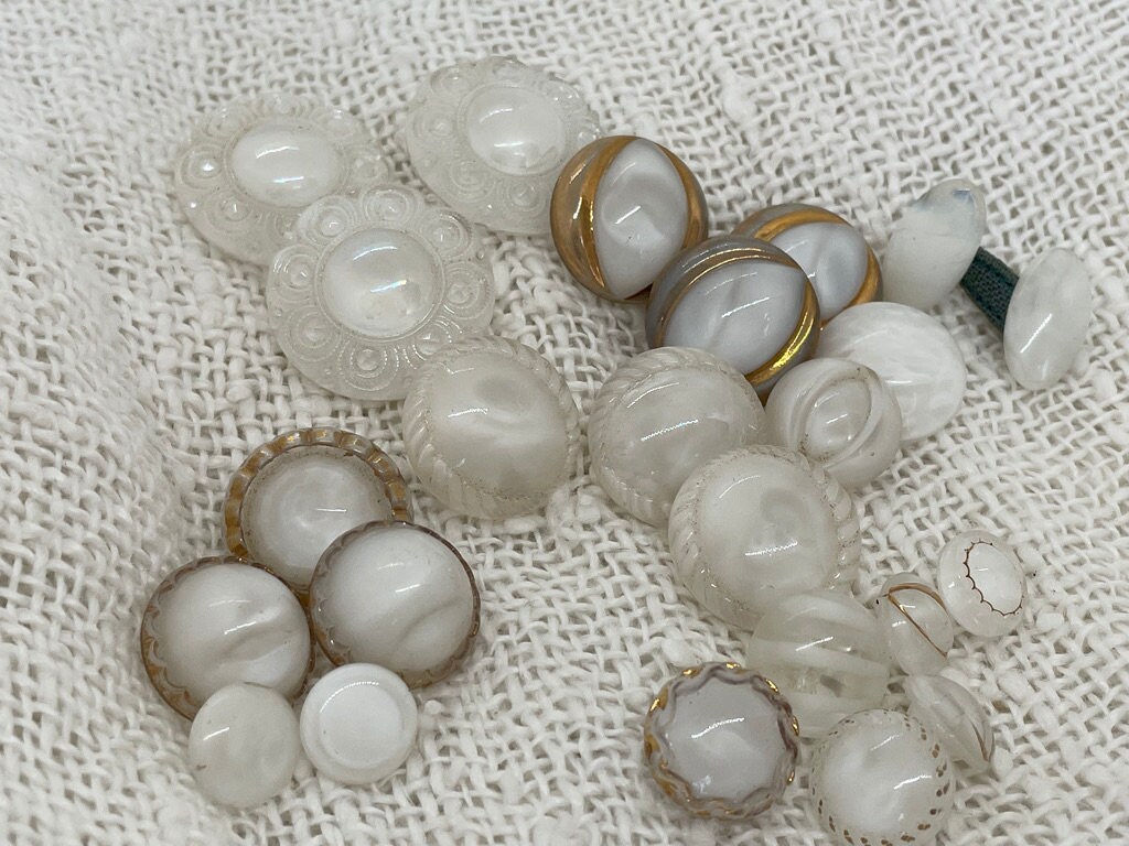 24 Modern White Glass Moonglow Buttons Sets Pairs Gold Etsy